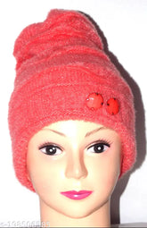 Woolen cap WQ2, solid wool hat for women and girls with fur lining, made in India