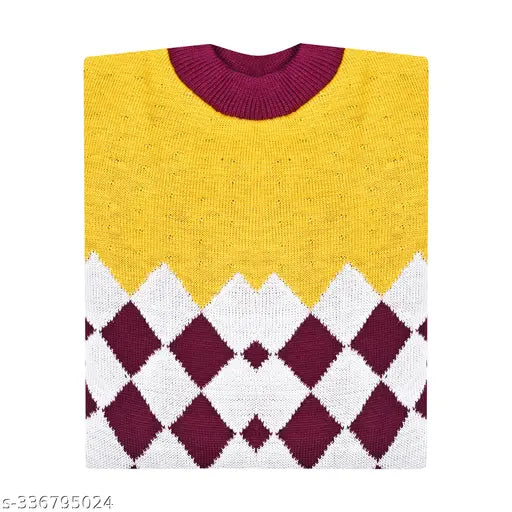 Woolen trendy boys sweater, printed net pattern, long sleeves, 5-6 years size