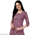 Mauve crepe kurti set with palazzo, printed by Fab Galaxy on display rack