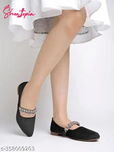 Black suede embellished ballerinas for women, intricately patterned and slip-on design