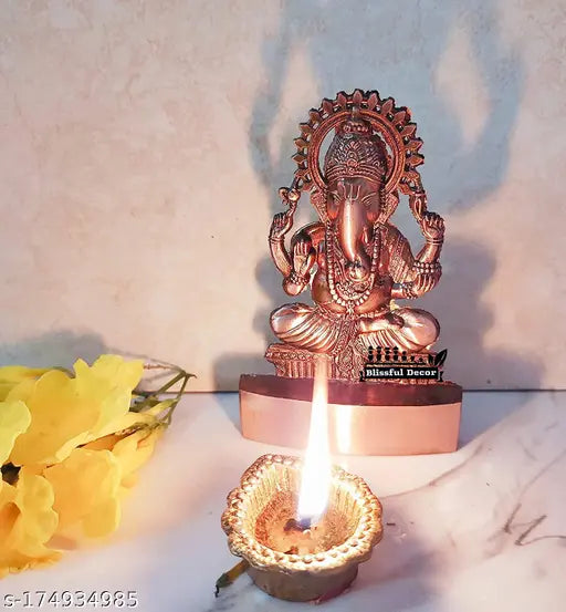 Copper-finish Ganesh idol, 11cm tall, brown, traditional Indian sculpture