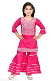 Rayon A-line sharara kurti with embroidered sleeves, suitable for girls aged 2-12. Cute fashionable dress in cotton fabric, ideal for parties and casual wear. India origin