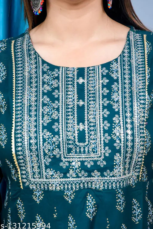 Anarkali rayon kurta with embroidered print, perfect for festive and party wear, XS-6XL sizes available