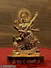 Metal Saraswati idol from Haridwar, 7cm tall, used for home and office puja temples