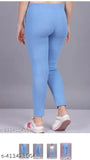Dice blue Lycra ladies' plain pocket jeggings, solid denim on model