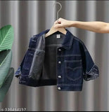 Denim jacket college: Long sleeve, washed denim, classic style for kids in various sizes. (6-7 Years, 7-8 Years) Made in India