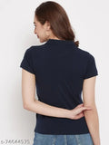 Solid cotton blend women's polo neck half-sleeve t-shirt, Indian-made apparel for size S-XXL