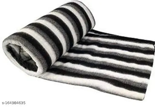 Black and White striped fleece blanket, 500 TC Wavva polyester blend - pack of 2, free size