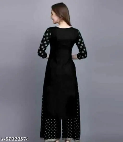 Rayon slub printed kurti set with palazzo, three-quarter sleeves, Indian fashion