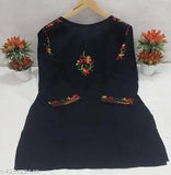 Rayon embroidered Chikankari top & styles kurta for women - Indian fashion in three-quarter sleeves, sizes M to XXL