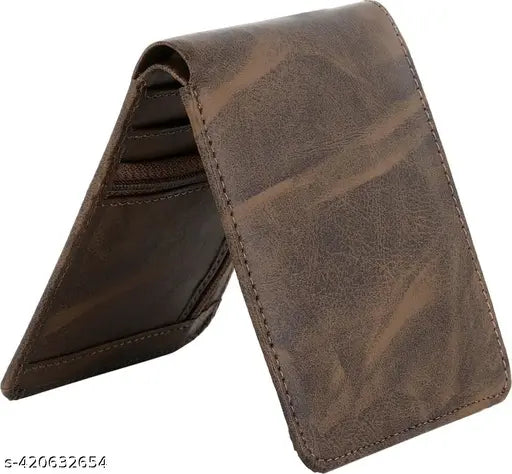 Tan faux leather formal men's wallet, triple compartment, double zip
