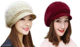 Woolen beanie cap (Viscor pack of 2) - Fashionable fur-lined women's hat, warm for cold winters