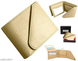 Beige PU leather bi-fold wallet for men, textured design with snap lock closure, featuring 2 cash compartments, 3 card slots, 2 slip compartments, and 1 coin pocket. Men's accessory, synthetic leather, free size (11cm x 9cm). India origin