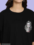 Oversize printed black cotton t-shirt for women, ultra-soft and breathable, loose fit for maximum comfort, size S-XXL