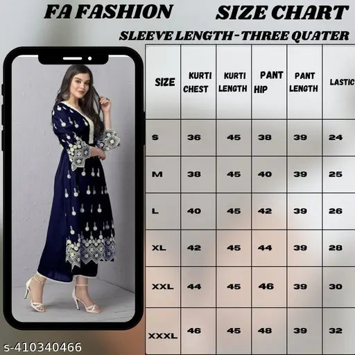 Embroidered viscose rayon kurta set with palazzos, S-XXXL sizes, Indian fashion