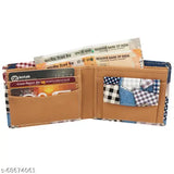 Blue Faux Leather Men's Wallet with 2 compartments, printed net pattern, and stitching detail. Imported leather for durability, perfect gift idea