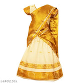 Cotton silk Kids Girls Keralan Radha Pattu Lehenga Choli with waist belt, printed and block-stitched in traditional style. One piece available, sizing from 2-3 to 5-6 years