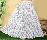 Cotton Jaipuri Sanganeri print Western skirt, LUCKY FAHION Women's free-size roll on skirt from India with net pattern
