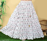 Cotton Jaipuri Sanganeri print Western skirt, LUCKY FAHION Women's free-size roll on skirt from India with net pattern