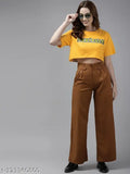 Yellow cotton oversize crop t-shirt by THE DRY STATE, printed with unique graphic design for women