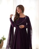 Purple georgette Anarkali gown with matching dupatta, perfect for weddings and special events, made in India