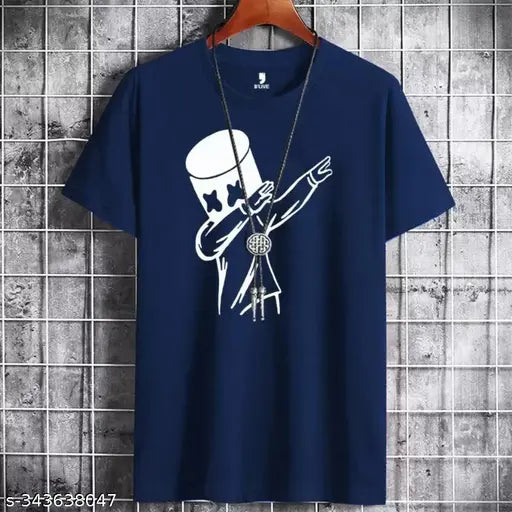 Black polyester Marshmello printed men's t-shirt, short sleeves, vivid graphic print, comfortable fabric, best for summers & autumn seasons