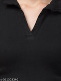 Rainy light winter cotton blend long sleeve solid ribbed collar neck t-shirt by Do Fashion
