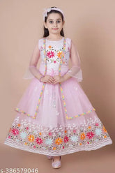 Pink embellished net gown for kids, three-quarter sleeve, BAAQI KIDS/GIRLS sizing from 3-12 years, origin India