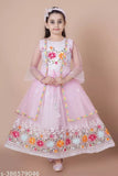Pink embellished net gown for kids, three-quarter sleeve, BAAQI KIDS/GIRLS sizing from 3-12 years, origin India