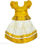 Embroidered cotton Lehenga & Cholis for kids, traditional Kerala Pattu Pavadai, heavy stonework, Indian origin
