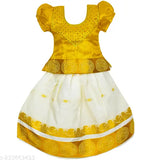 Traditional embroidered cotton lehenga cholis for kids, showcasing ethnic motifs and semi-silk jacquard top with zari embroidery bottom, heavy stone work, 100% pure cotton, Indian origin