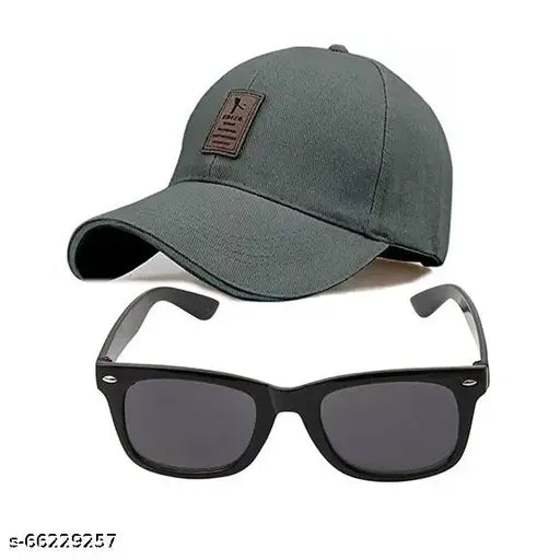 Light green cotton baseball cap with black sunglasses (pack of 2) - trendy sports combo for men, boys, and women