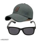 Light green cotton baseball cap with black sunglasses (pack of 2) - trendy sports combo for men, boys, and women