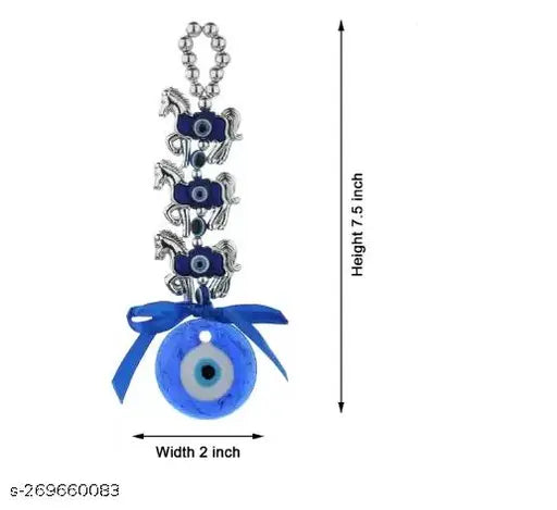 Blue Silver Aluminum Glass Evil Eye Decorative Showpiece for Car & Office, set of 2, 165 cm in length