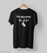 Cotton Go Beyond Label men's short-sleeved t-shirt with printed design, available in S, M, L, XL, XXL. Let's make a statement with this Indian-made "GO BEYOND T-Shirt