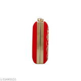 Red velvet clutch with unique zari embroidery, fashionable women's accessory for night out, free size (8x4 in)