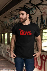 Printed cotton boy t-shirt with short sleeves, vibrant design on a neutral background