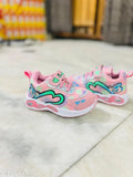 Stylish mesh and PVC textured shoes for girls, trendy lace-up design, lightweight and comfortable, sizes 18-21 months to 4 years