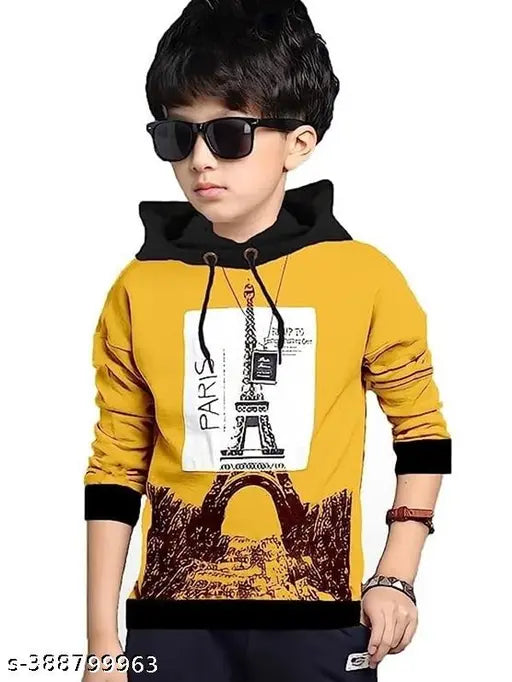 Cotton blend kids' hooded typography print T-shirt pack of 2, suitable for ages 2-16 years, Paris print design casual wear