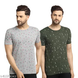 Grey printed cotton short sleeve men's t-shirts pack 2 by Vimal Jonney - quirky round design, great for casual wear