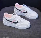 Mesh white women's sports sneakers, striped design, PVC sole - Reefox comfort for active lifestyles