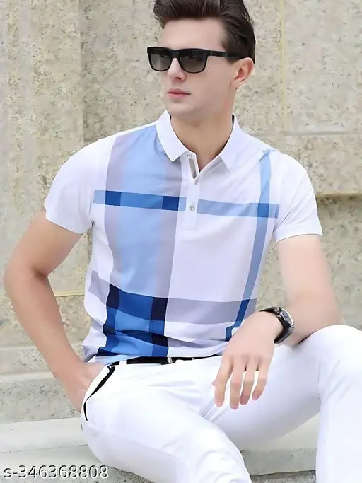 Cotton blend half sleeve printed polo neck T-shirt for men, available in Black, Green, Maroon, Navy Blue. Stylish for festivals or casual wear, perfect fit for all occasions