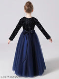 Exquisite long-sleeve net kids dress for formal wear by Gulnaz Fashion, India