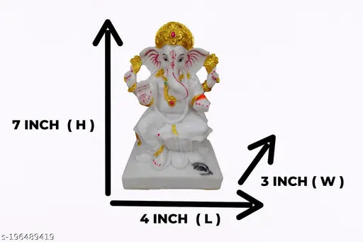 Marble Dust White Ganesha Idol, Decorative Statue, Handcrafted by Jaipur Kaarigars