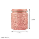 White and pink SOULCRAFTZ ceramic floral jars (1000ml each), microsafe, perfect for pickles, spices, or condiments storage & serving in the kitchen