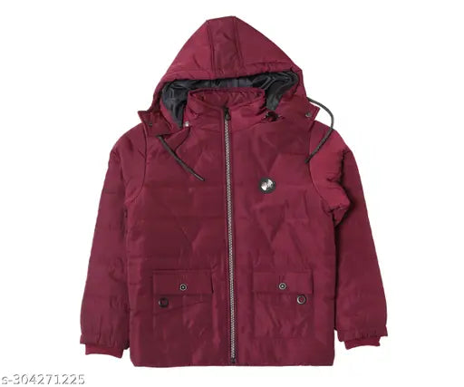 Nylon Indian Fort winter jacket for Boys, solid pattern, zip closure, premium quality material