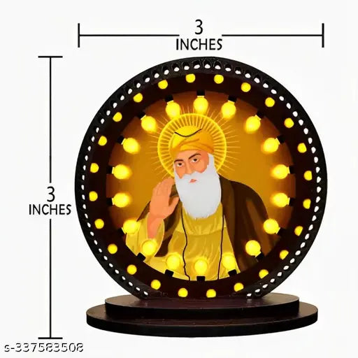 High-quality wooden, matte finish Giftlab Guru Nanak Dev Ji Idol for car dashboard, ideal for gifting and interior decor, measures 3"x3.2" idol and 3"x9" hanging, made in India product