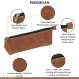 Brown leather men's backpack, solid pattern, multiple compartments. Handcrafted premium buff leather pencil case for valuables and writing tools