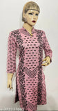 Pink woolen kurti for winter, printed with black & white flowers on three-quarter sleeves