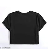 Classic modern casual cotton crop top t-shirt, short sleeves, printed pattern, perfect for summer vibes on fashion enthusiast model